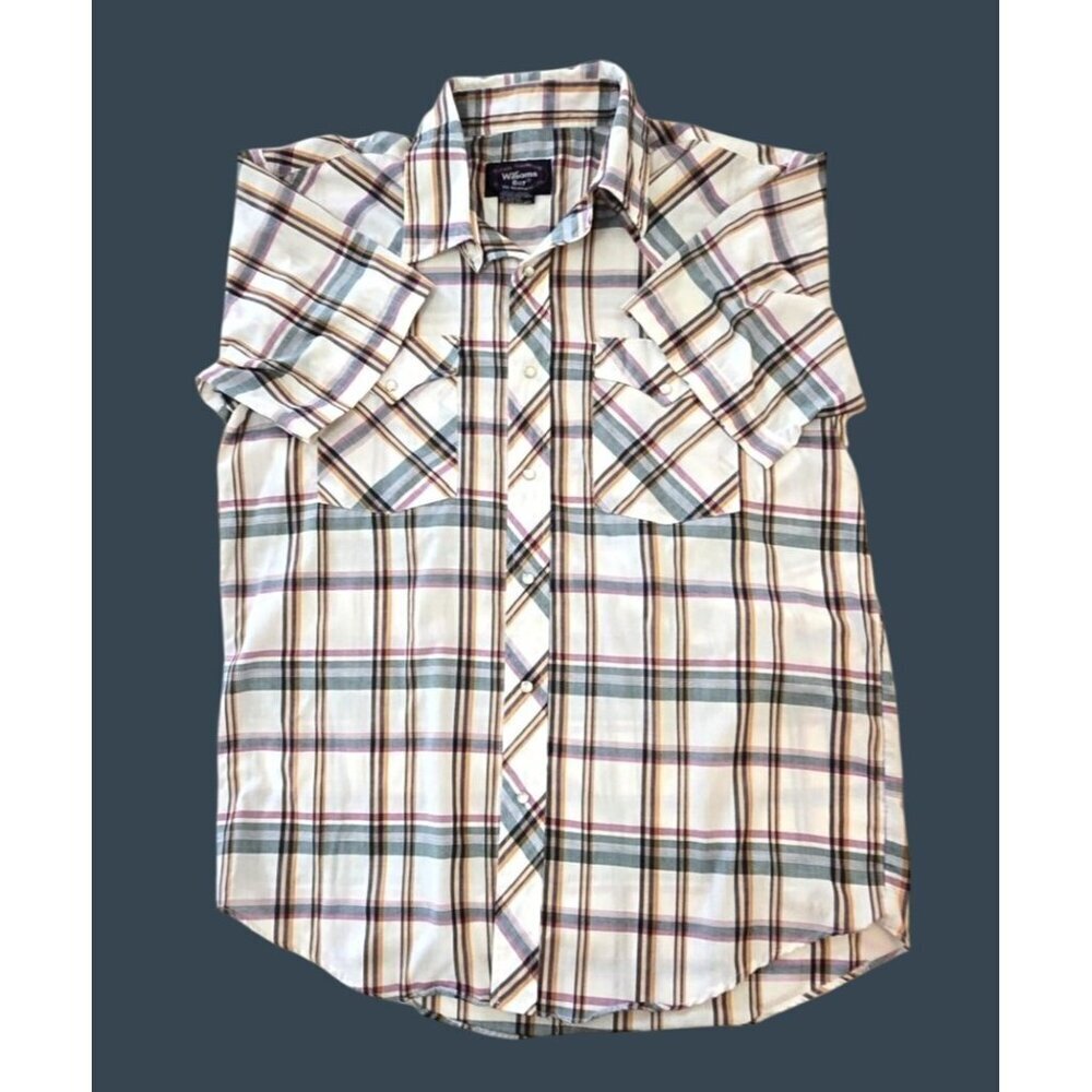 Vintage Williams Bay Men's Large Western Plaid Pearl Snap Shirt Size 16 1/2 - Picture 2 of 4